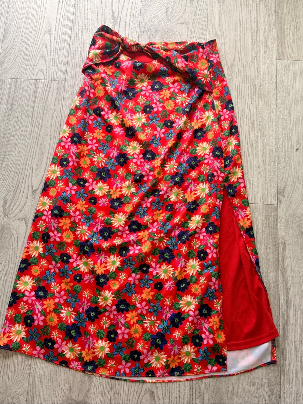 Red Floral Maxi Skirt - Women's Summer Wrap Style - Picture 3 of 13